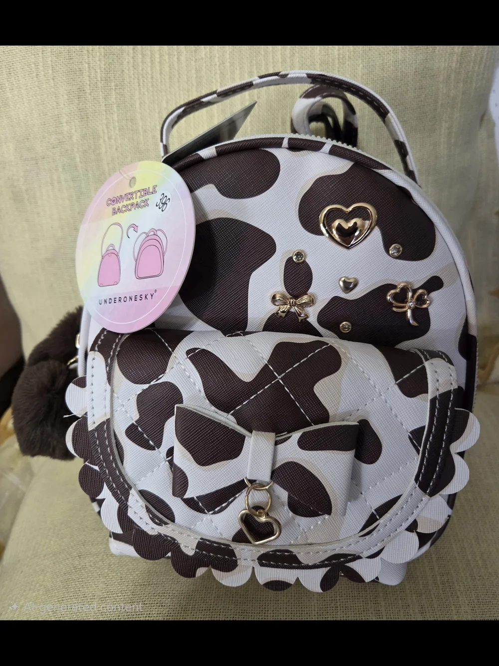 Under One Sky Kids' Brown & White Cow Print Mini Backpack